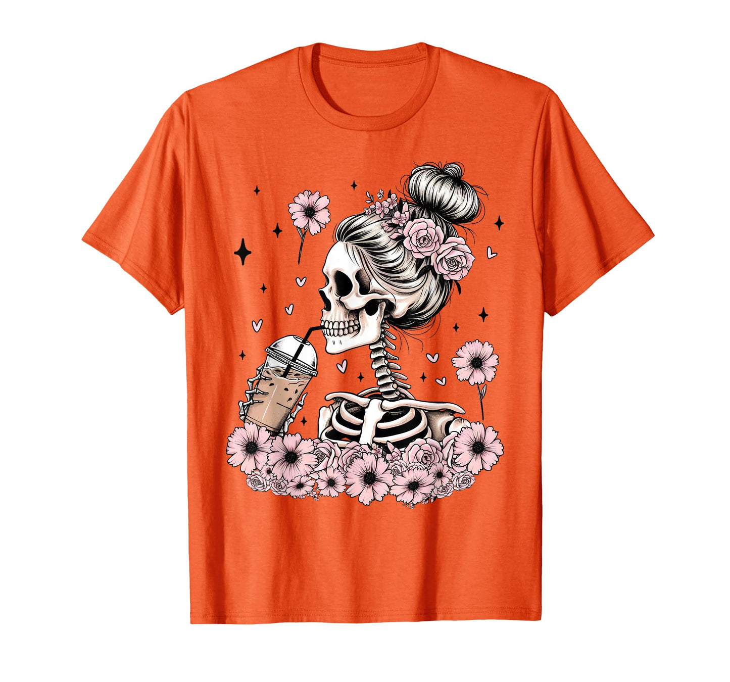 Skeleton Messy Bun Funny Costume Mom Women Halloween T-Shirt