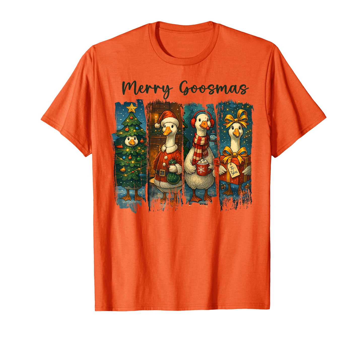 Retro Brushstroke Goose Christmas Merry Goosmas Xmas Goosey T-Shirt