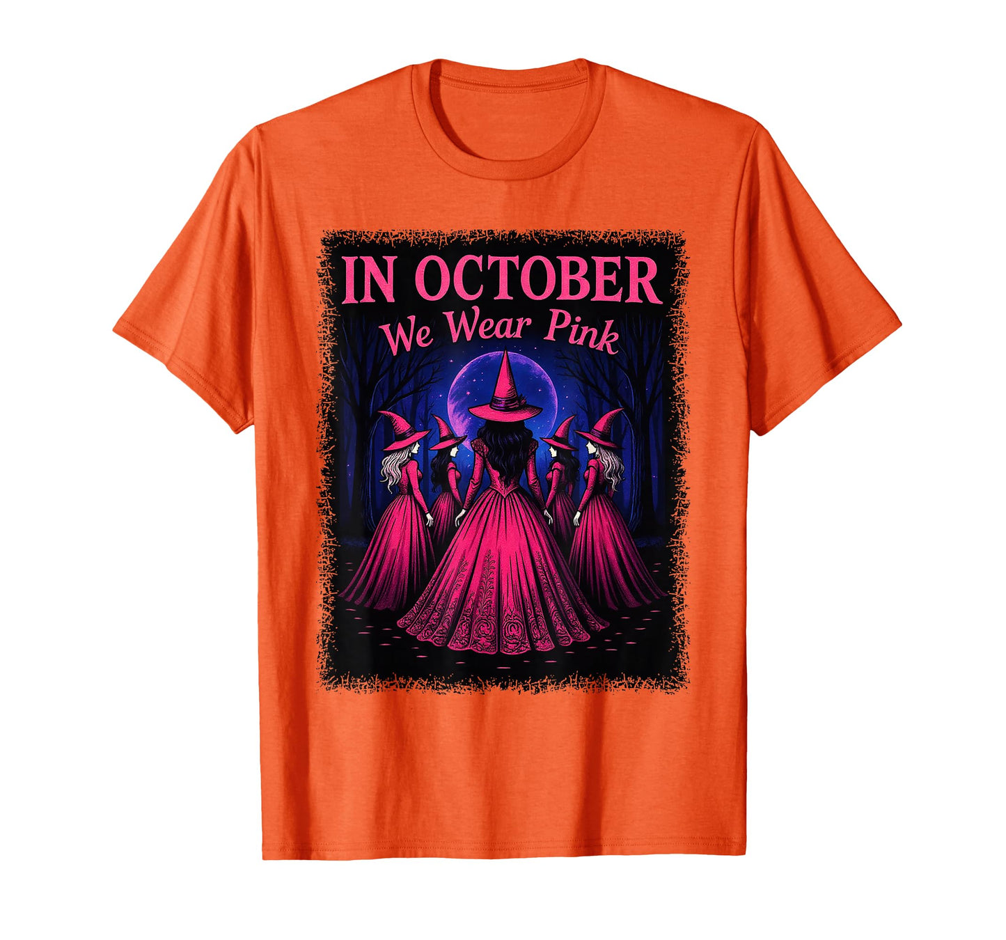 in October We Wear Pink Witches Halloween Costume Women Gift T-Shirt