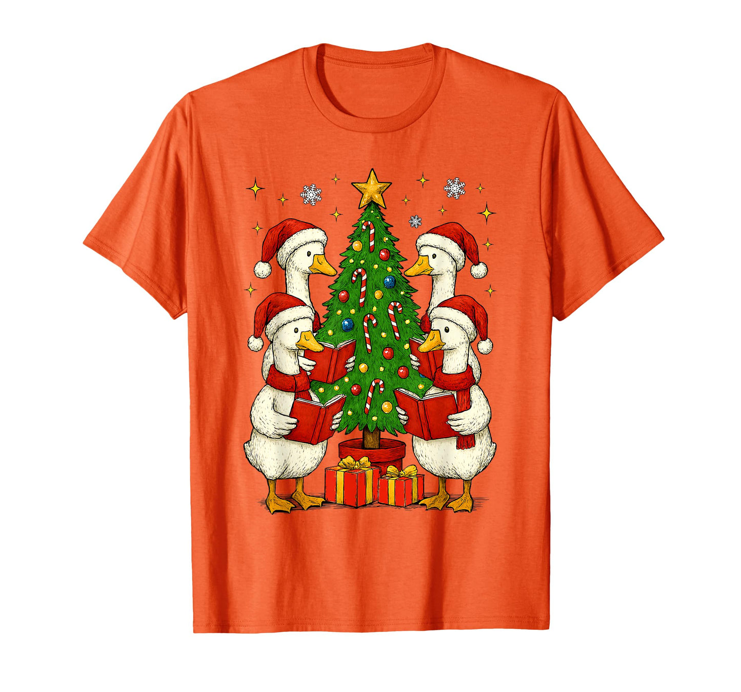 Funny Silly Goose Christmas Singing Geese Xmas Tree Caroling T-Shirt