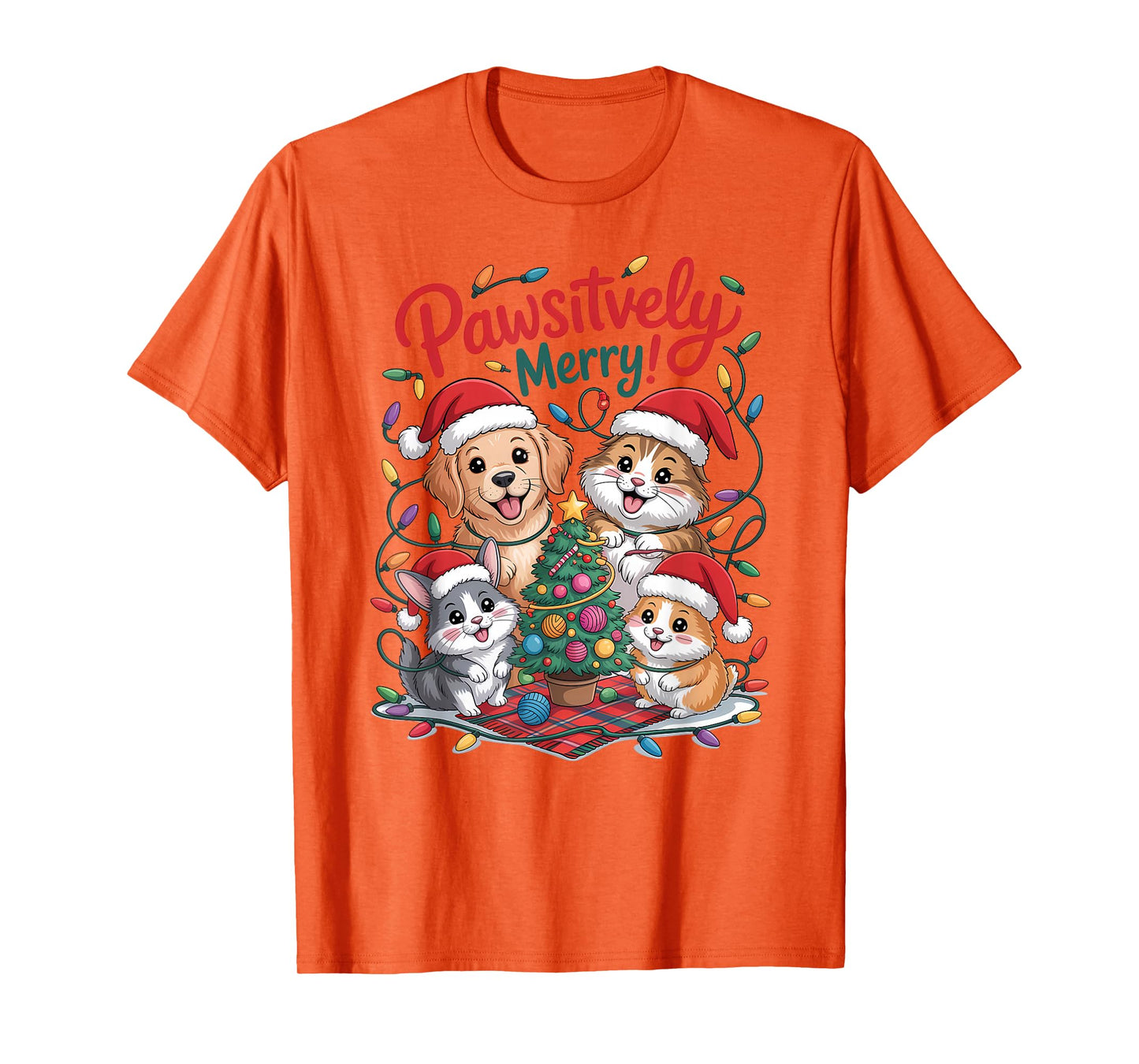 Pawsitively Merry Cute Holiday Dog Cat Rabbit Hampster T-Shirt
