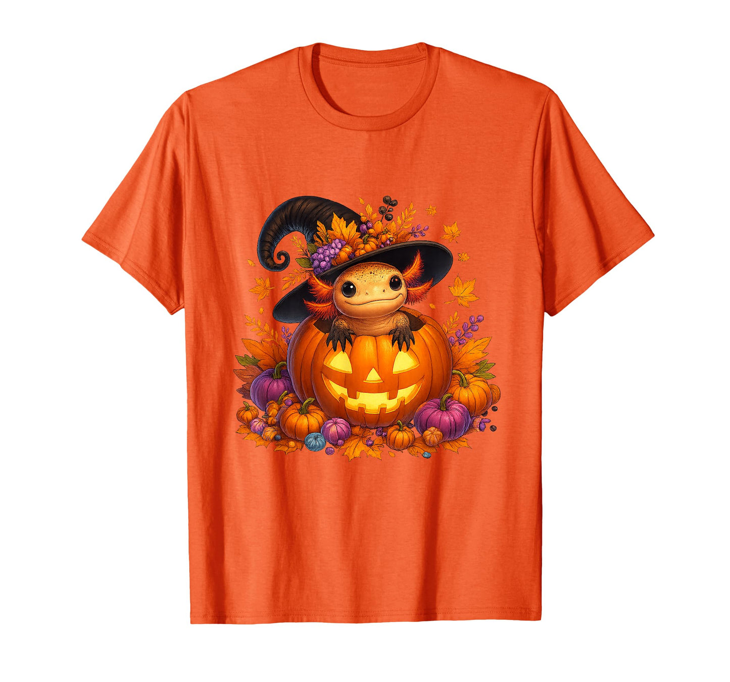 Axolotl Halloween Kawaii Witch Hat Pumpkin Fall Kids & Adult T-Shirt