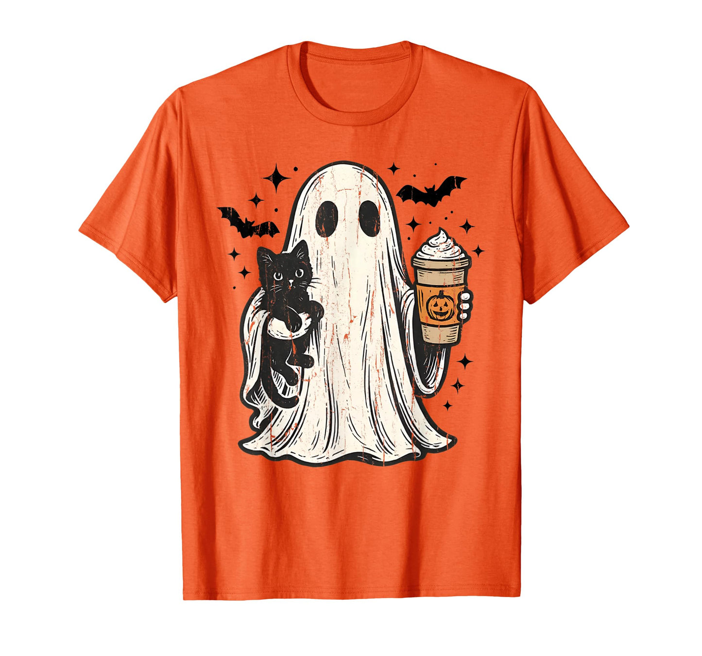 Vintage Halloween Ghost Holding Black Cat Pumpkin Spice T-Shirt