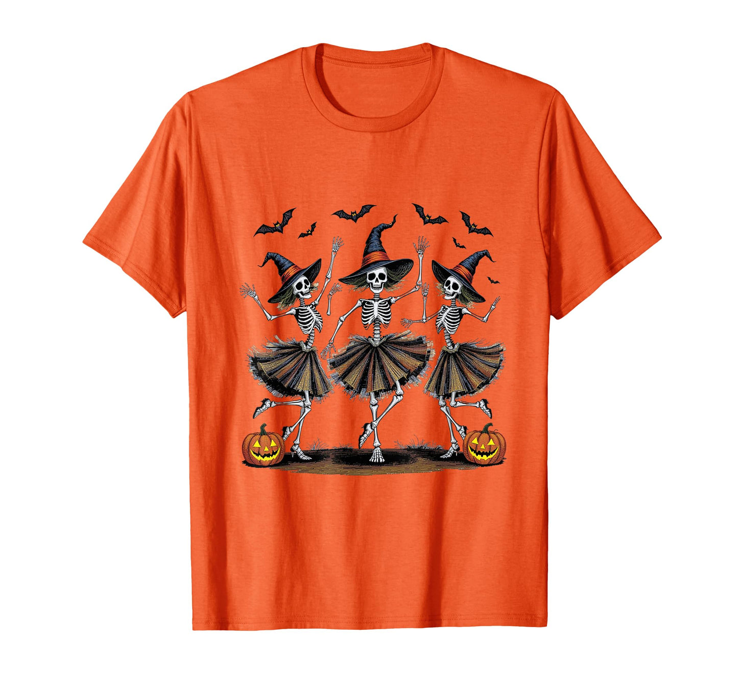 Dancing Skeleton Witches Funny Spooky Halloween T-Shirt