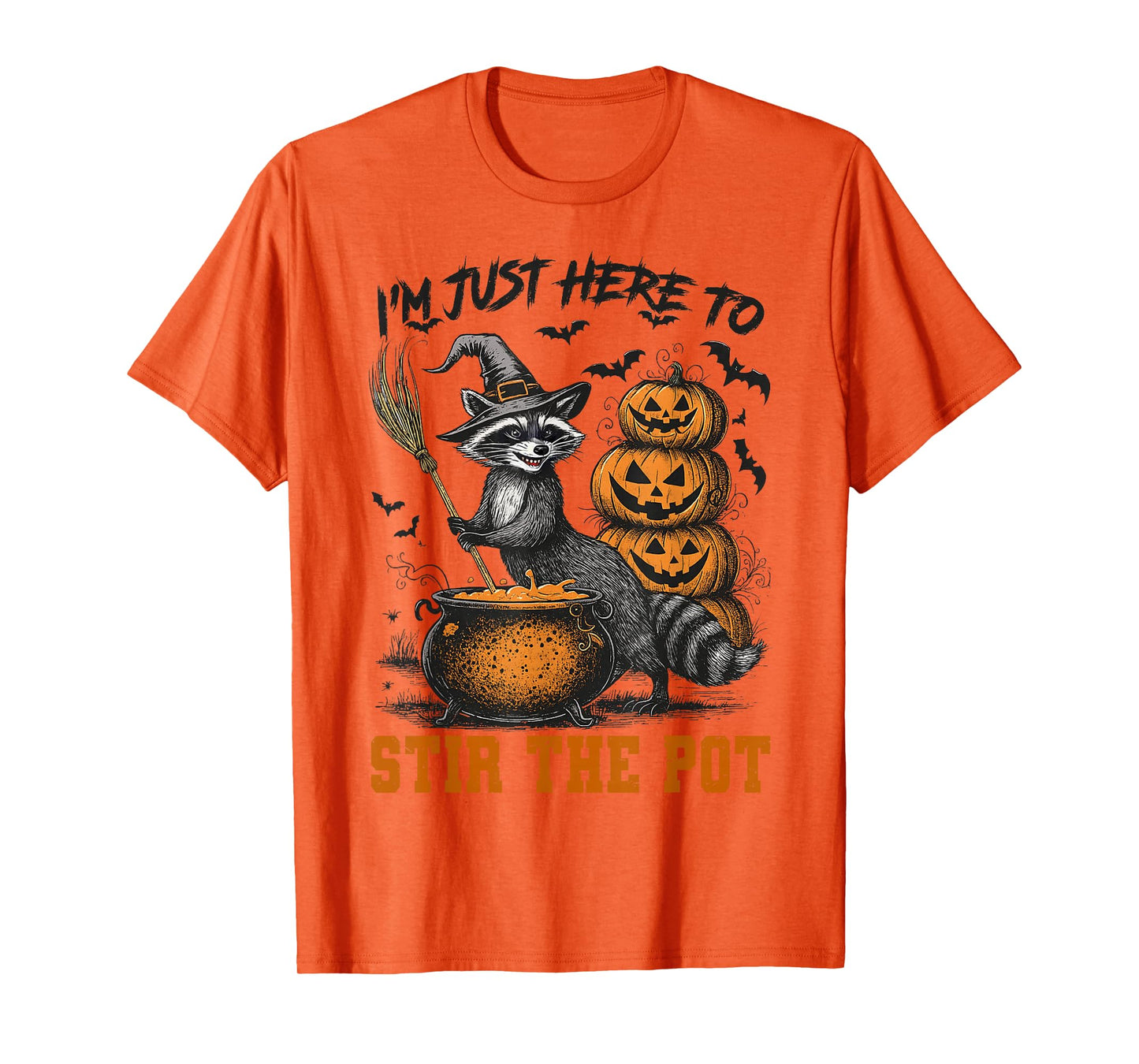 Raccoon Witch I'm Just Here to Stir The Pot Spooky Halloween T-Shirt