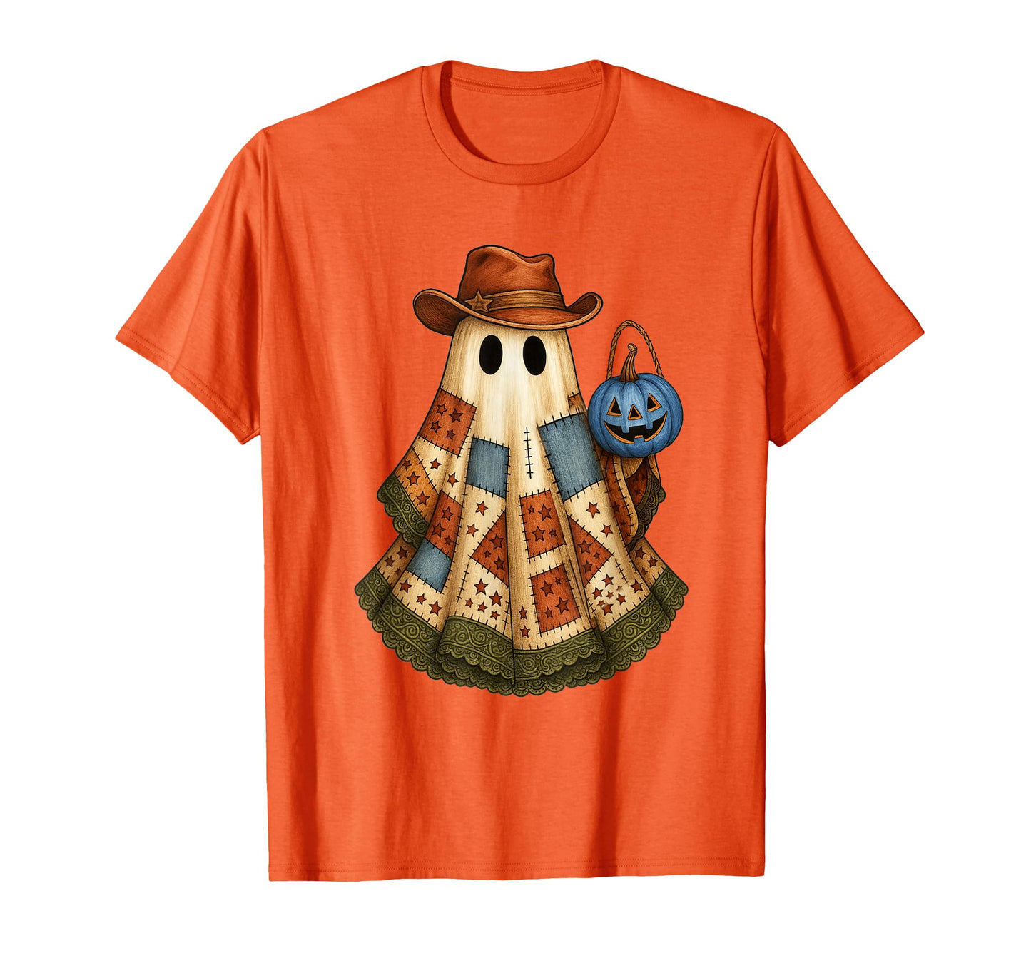 Halloween Vibes Spooky Patchwork Boo Ghost Western Life T-Shirt
