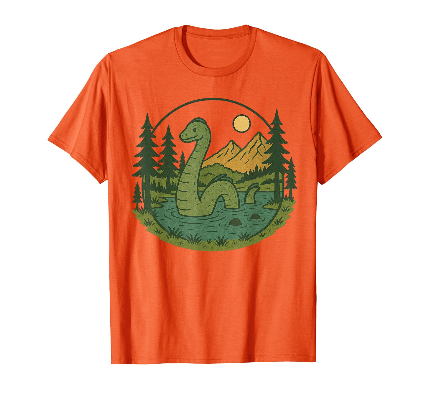 Loch Ness Monster with Trees and Mountains Vintage Nessie T-Shirt