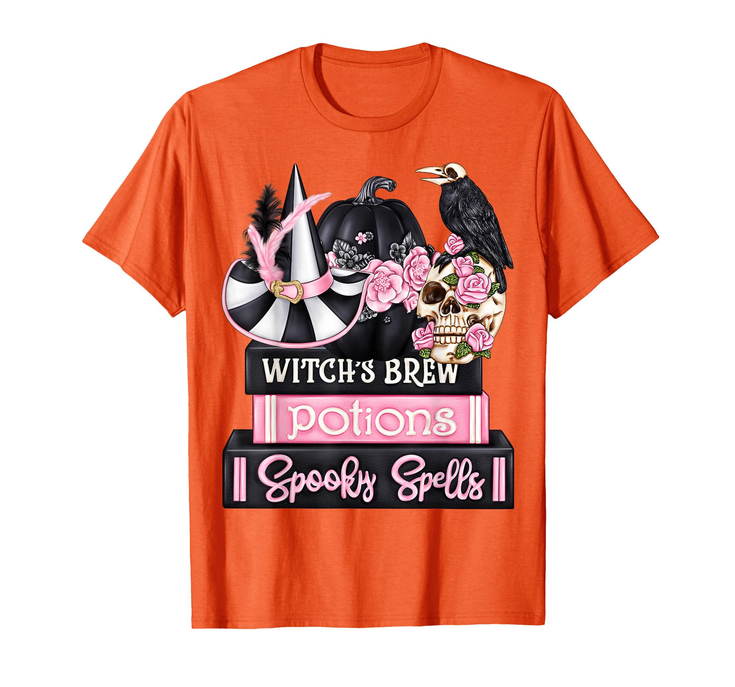 Happy Halloween Pink October Witch Book Pumpkin Fall Women T-Shirt