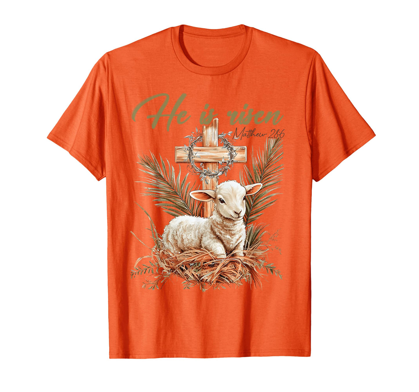 He Is Risen Lamb Cross Jesus Religious Easter Day Christian T-Shirt