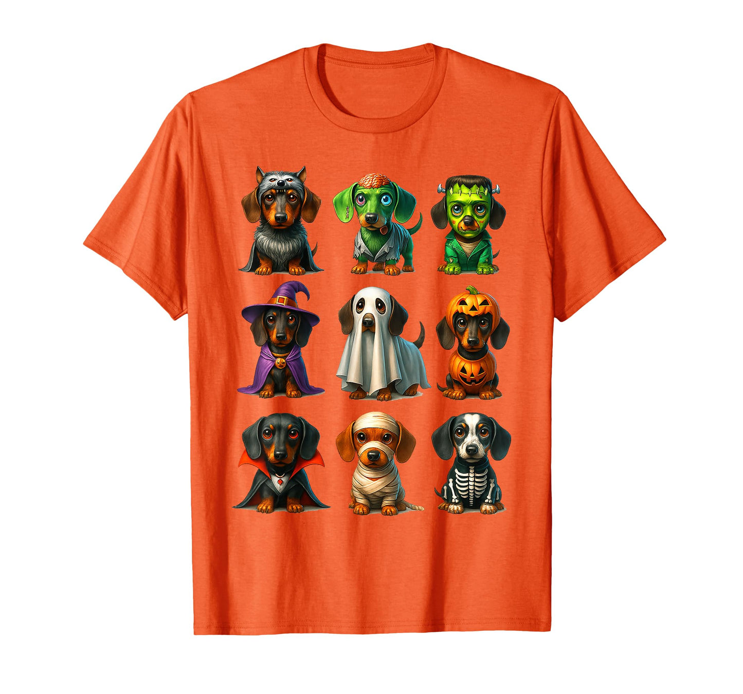 Cute Dachshund Dogs Witch Pumpkin Skeleton Costume Halloween T-Shirt