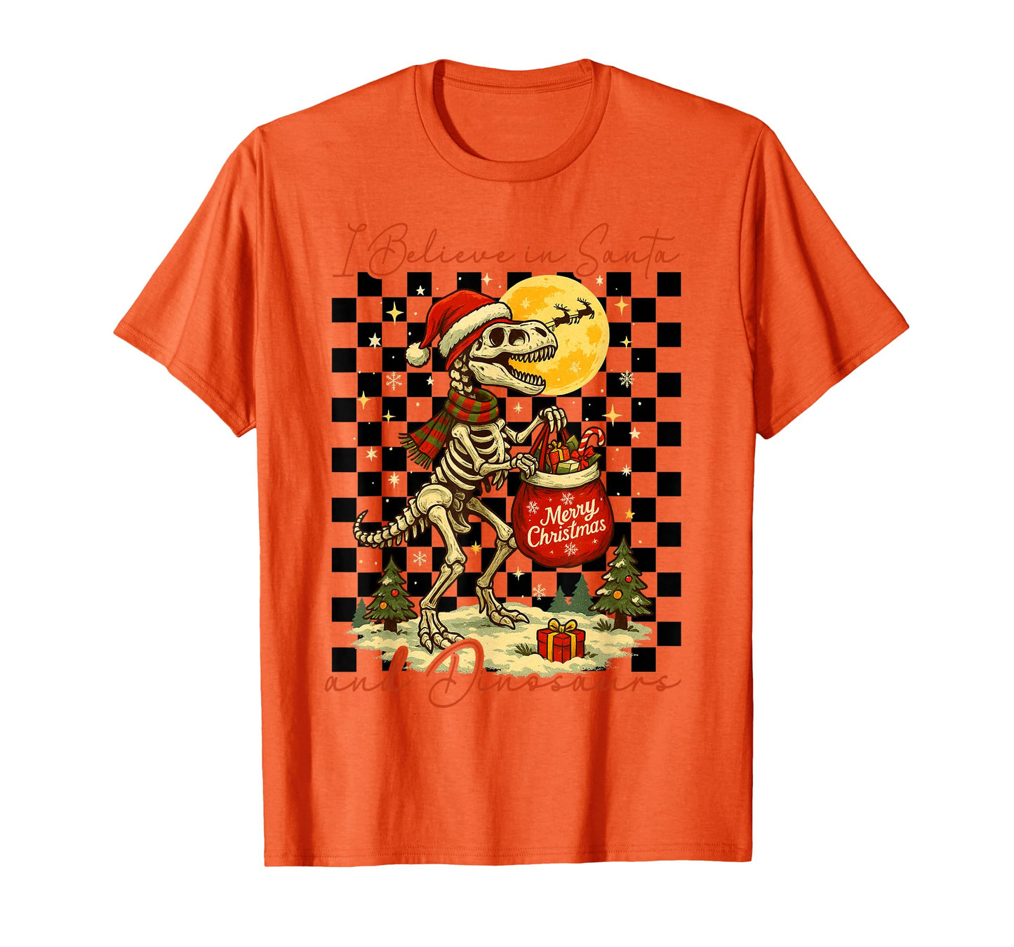 I Believe in Santa and Dinosaurs Holiday Funny Christmas T-Shirt