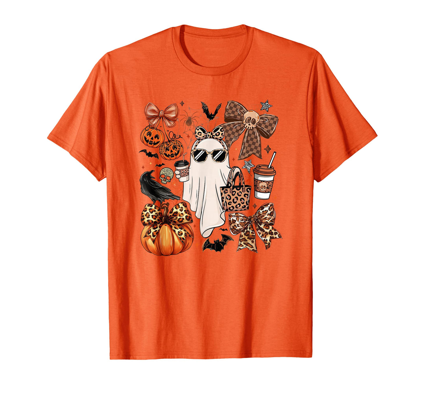 Coquette Leopard Ghost Coffee Boo-JEE Halloween Boujee Ghost T-Shirt