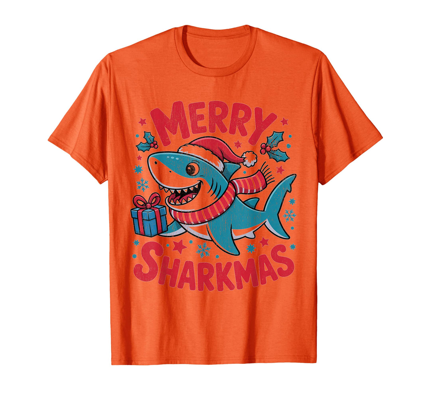 Merry Sharkmas Funny Shark Santa Hat Ugly Christmas Sweater T-Shirt