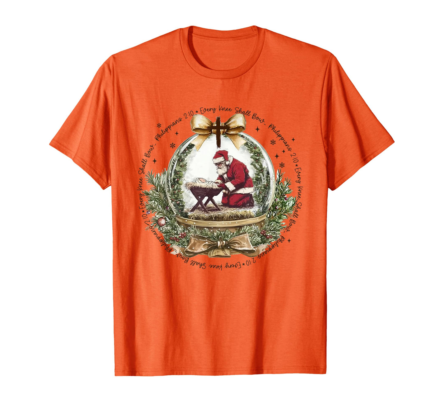 Every Knee Shall Bow Funny Kneeling Santa Baby Jesus T-Shirt