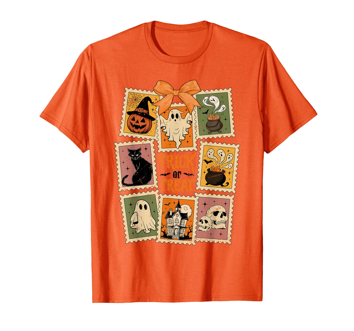 Retro Ghost Pumpkin Stamps Happy Halloween Costume Day Kids T-Shirt