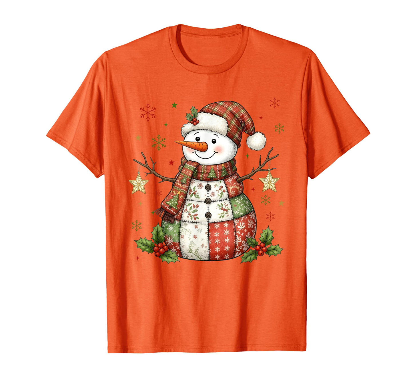 Cute Patchwork Snowman Merry Christmas Xmas Holiday Pajamas T-Shirt