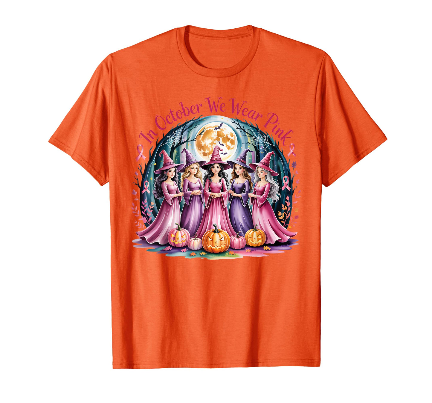Retro in October We Wear Pink Witch Breast Cancer Awareness T-Shirt