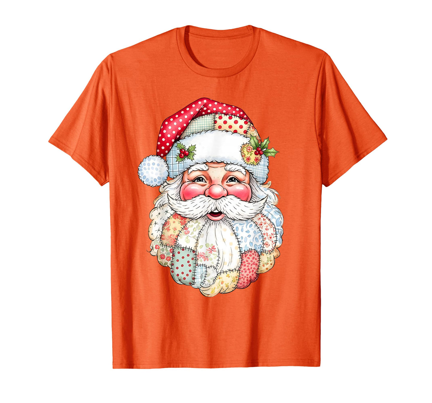 Merry Christmas Patchwork Santa Claus Face X-mas Holiday T-Shirt