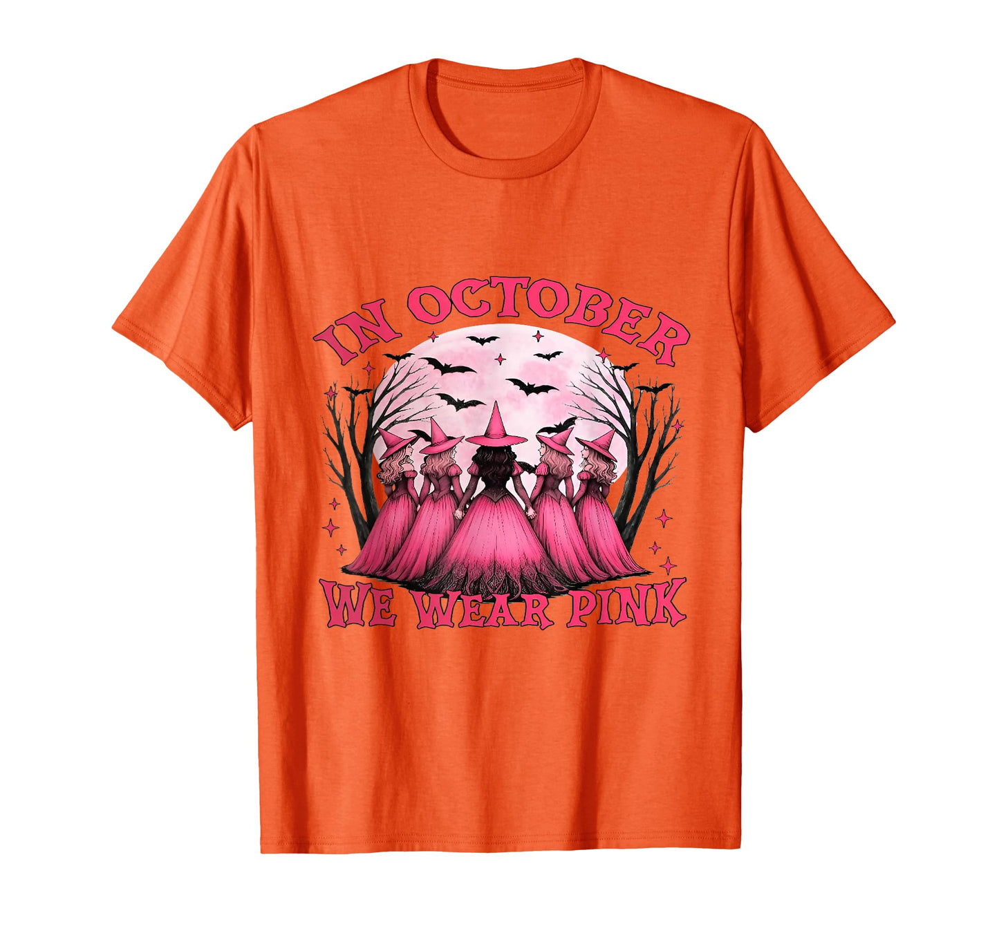 in October We Wear Pink Witch Breast Cancer Awareness T-Shirt