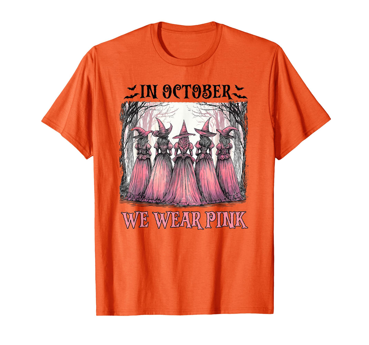Witch in October We Wear Pink Breast Cancer Women Halloween T-Shirt