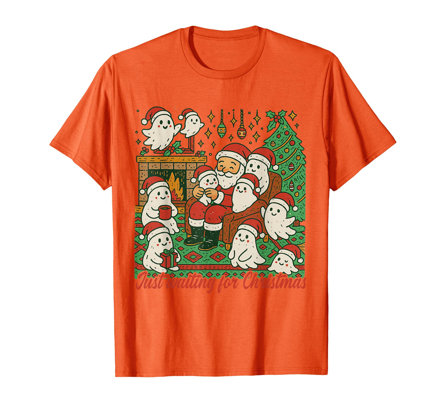Xmas Vibes Boo Ghost Santa Just Waiting for Christmas T-Shirt