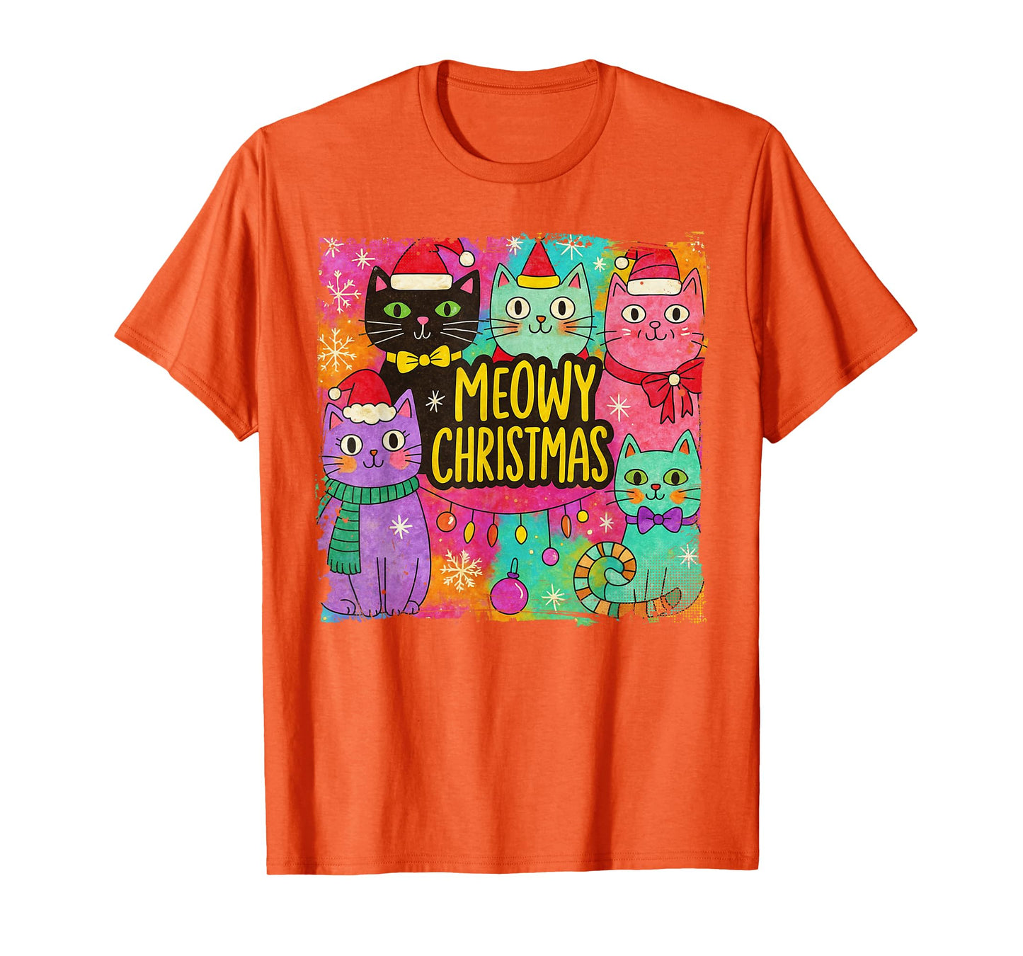 Preppy Meowy Christmas Cat with Santa Hat Kittens Xmas Tree T-Shirt