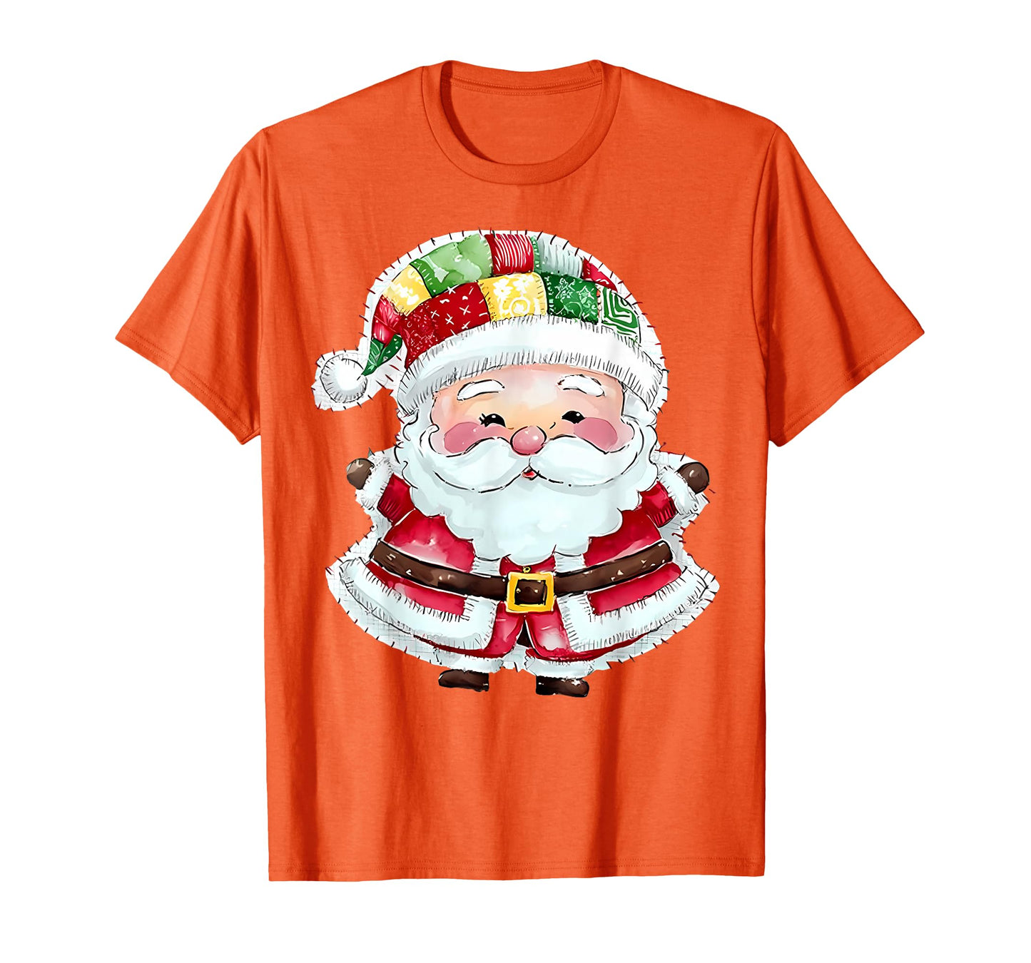 Cute Patchwork Santa Claus Christmas Xmas Men Women Kid Gift T-Shirt