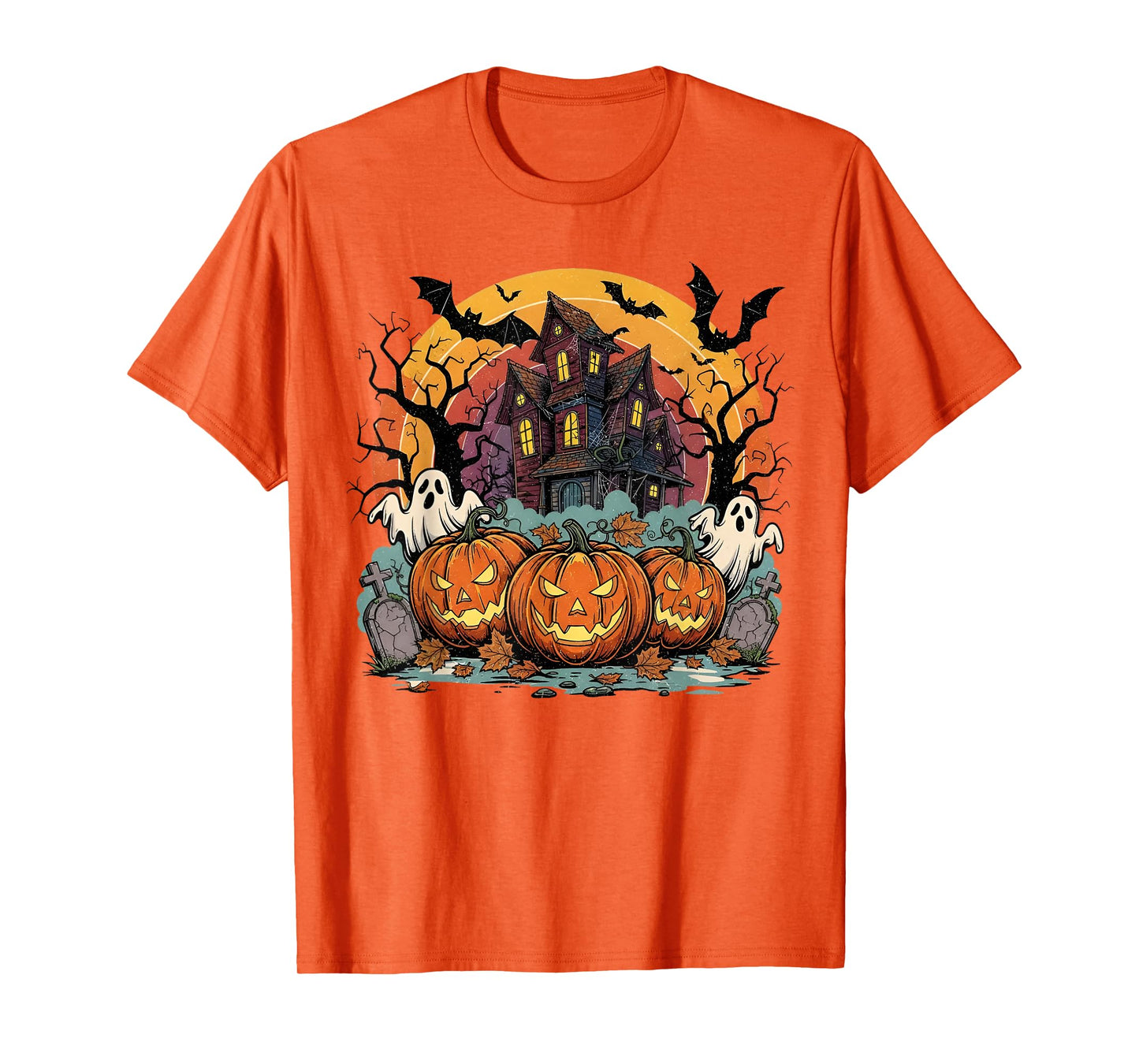 Spooky Pumpkin Ghost Haunted House Halloween T-Shirt