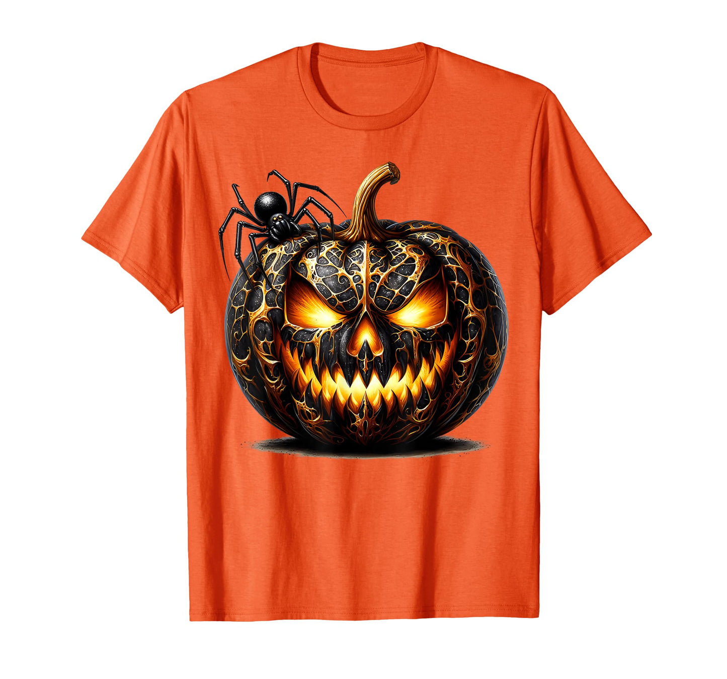 Black Pumpkin Graphic for Women Men Creepy Spider Halloween T-Shirt