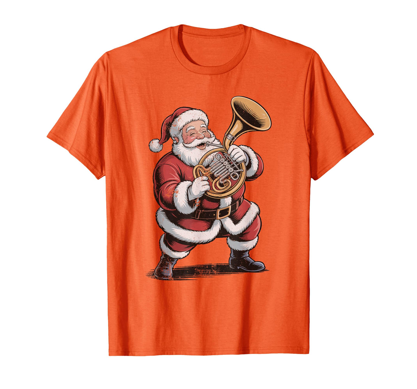 Vintage Santa Playing French Horn Retro 90s Chrismas Holiday T-Shirt