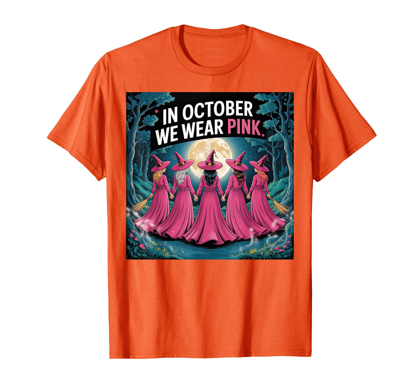 Halloween Breast Cancer Witch in October We Wear Pink T-Shirt