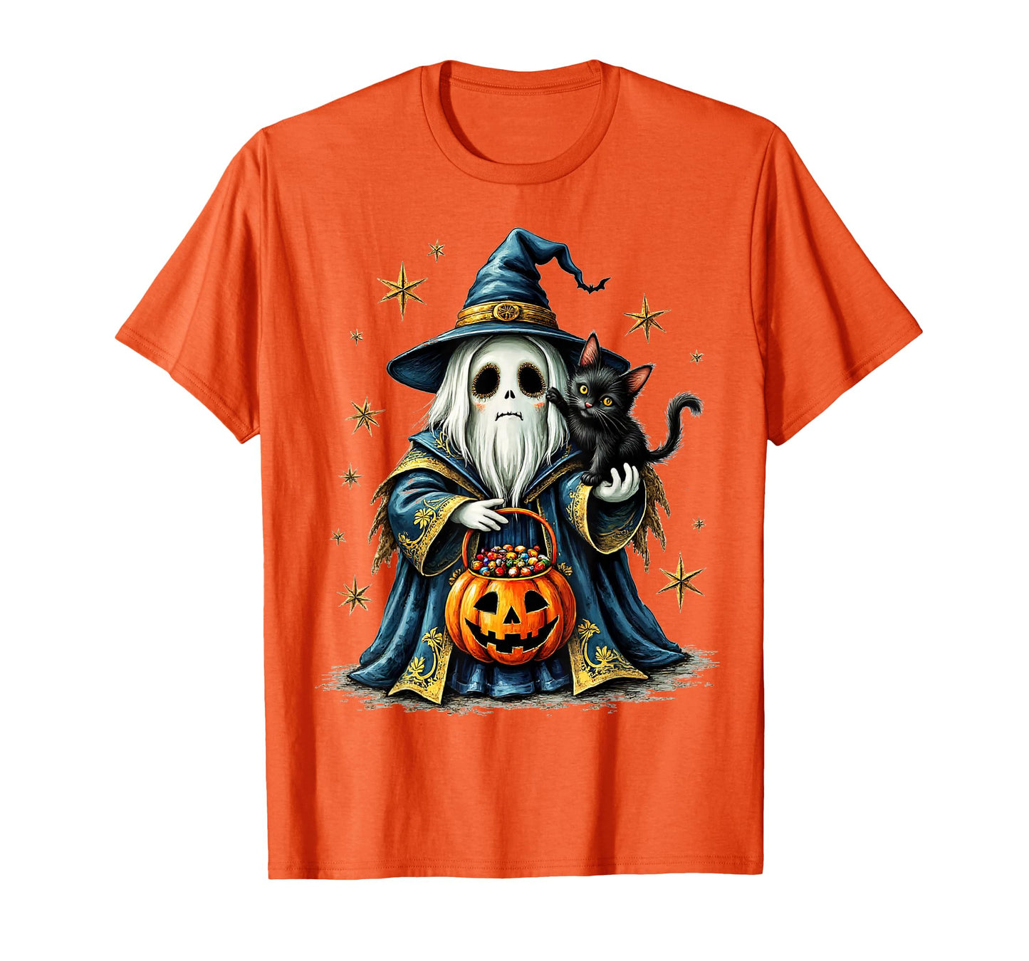 Ghost Holding Black Cat Lover Halloween 2025 Groovy Floral T-Shirt