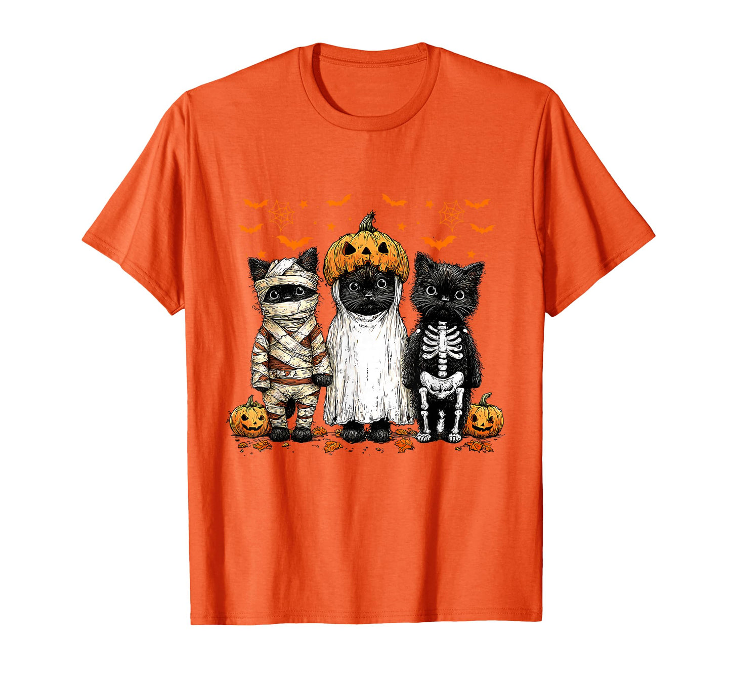 Funny Black Cat Halloween Pumpkin Spooky Ghost Men Women T-Shirt