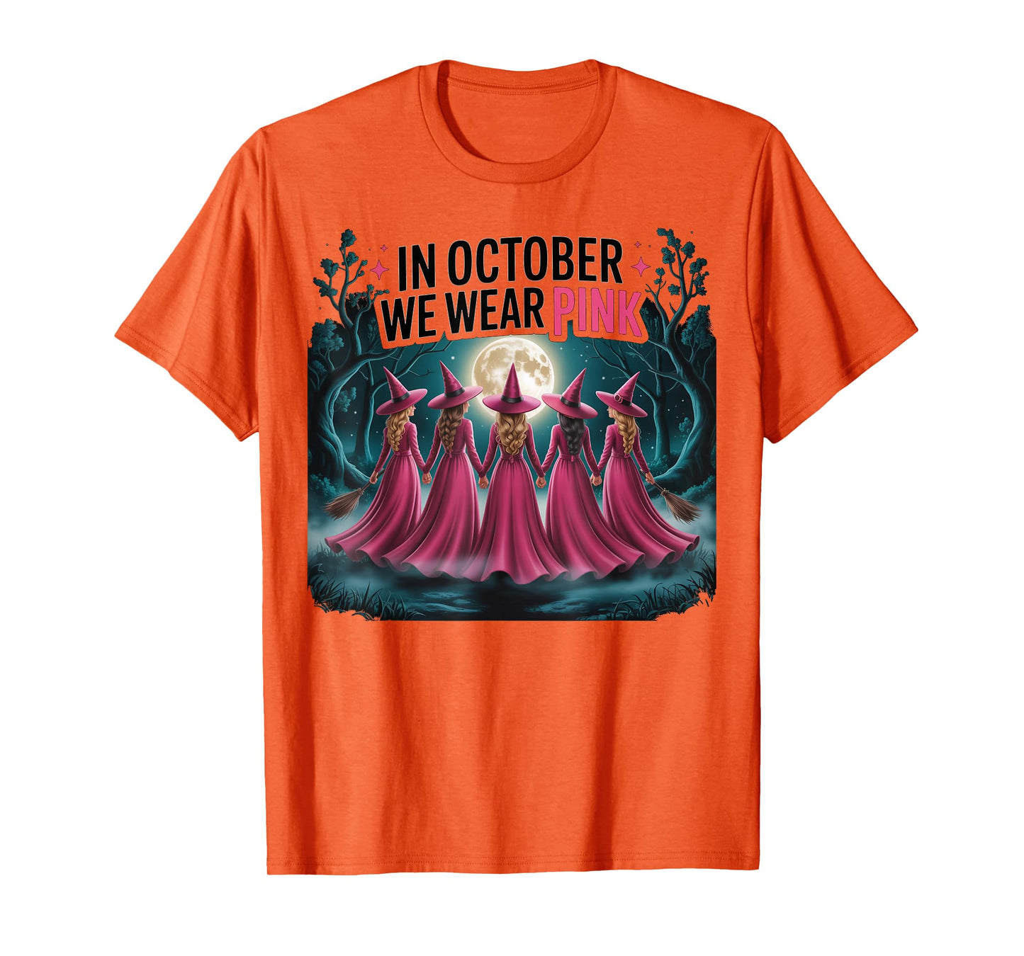 Funny Witch Breast Cancer Awareness in October We Wear Pink T-Shirt