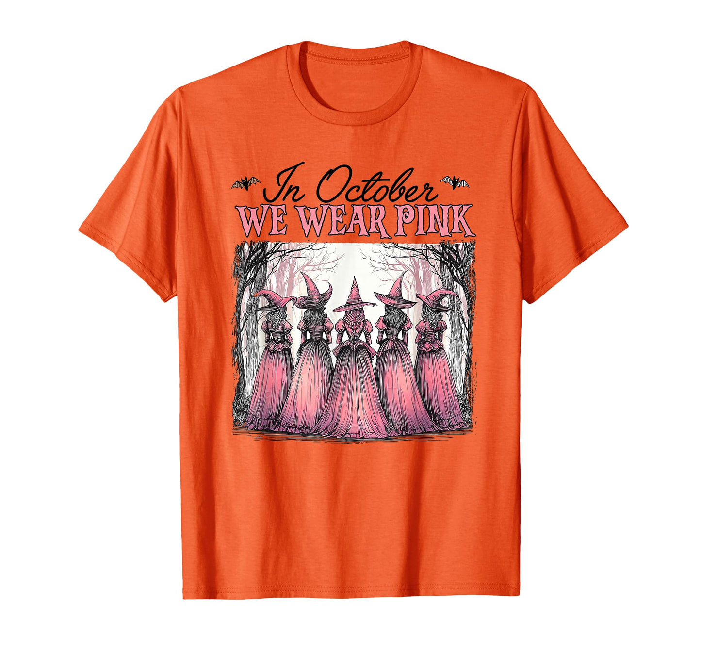 Witch in October We Wear Pink Breast Cancer Women Halloween T-Shirt