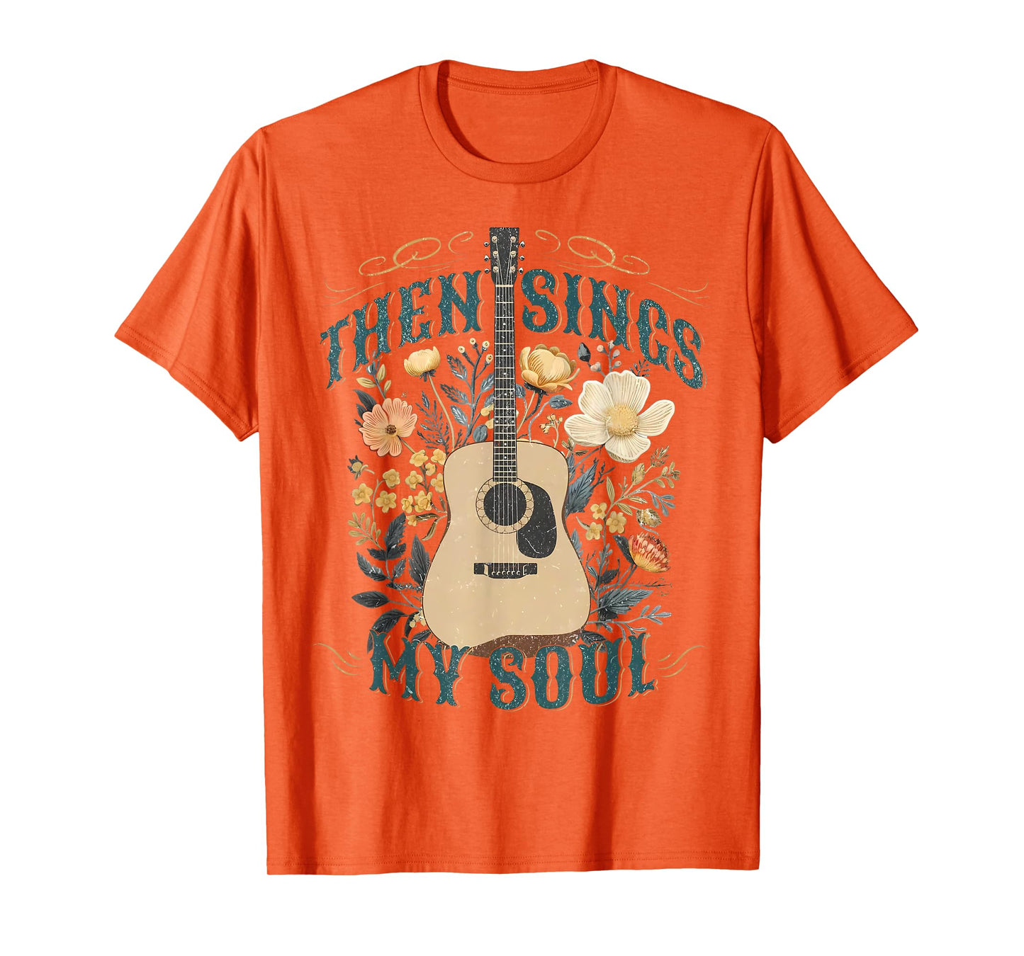 Vintage Floral Guitar Then Sings My Soul Christian Jesus T-Shirt