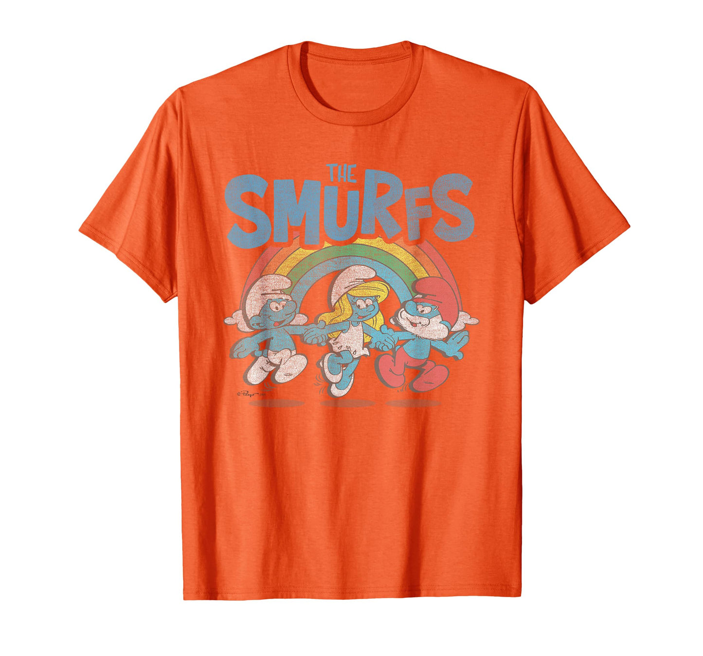 The Smurfs Vintage Rainbow With Characters Cartoon T-Shirt