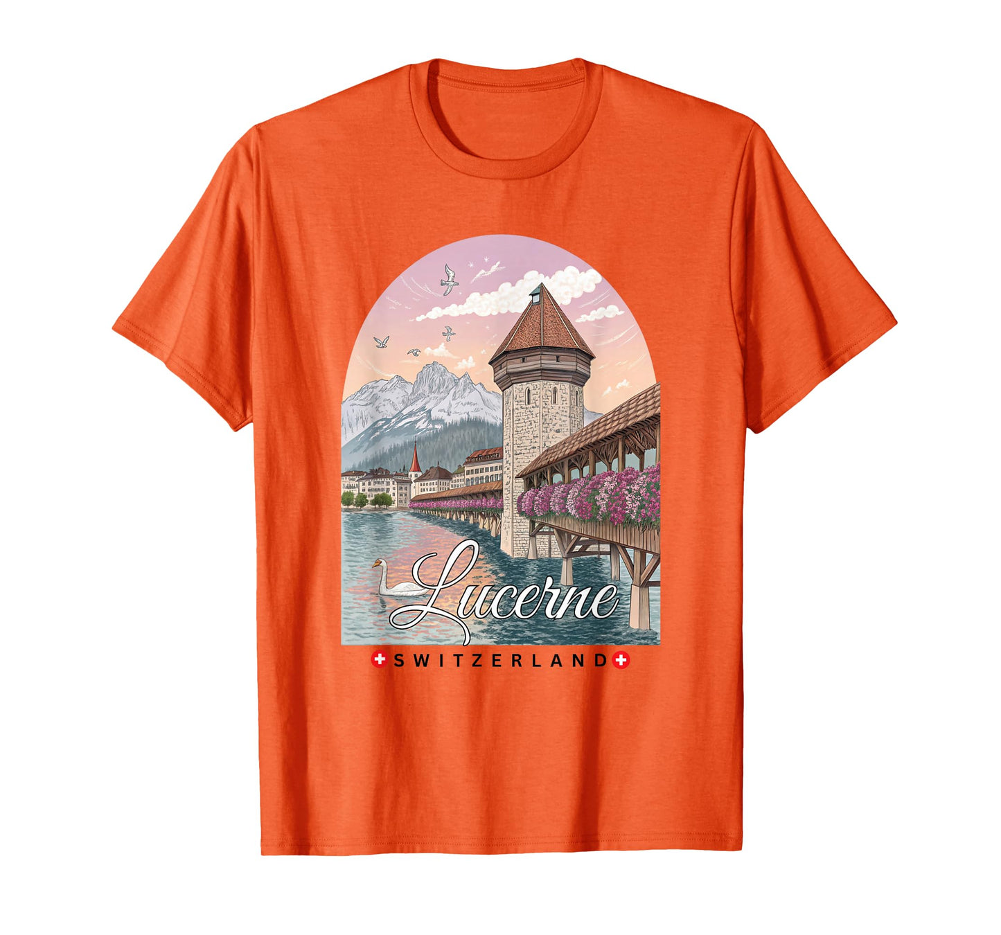 Lucerne Switzerland Scenic View Vintage Art Souvenir T-Shirt