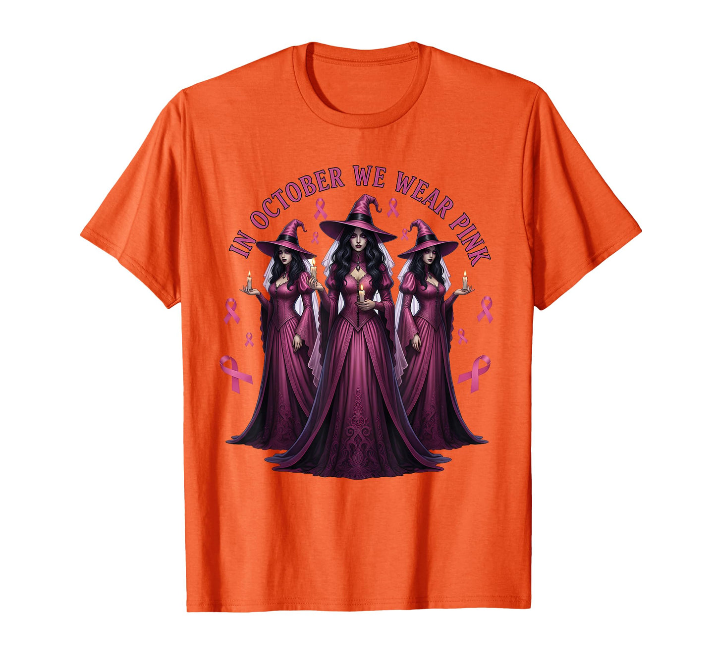 in October We Wear Pink Witch Breast Cancer Awareness Women T-Shirt