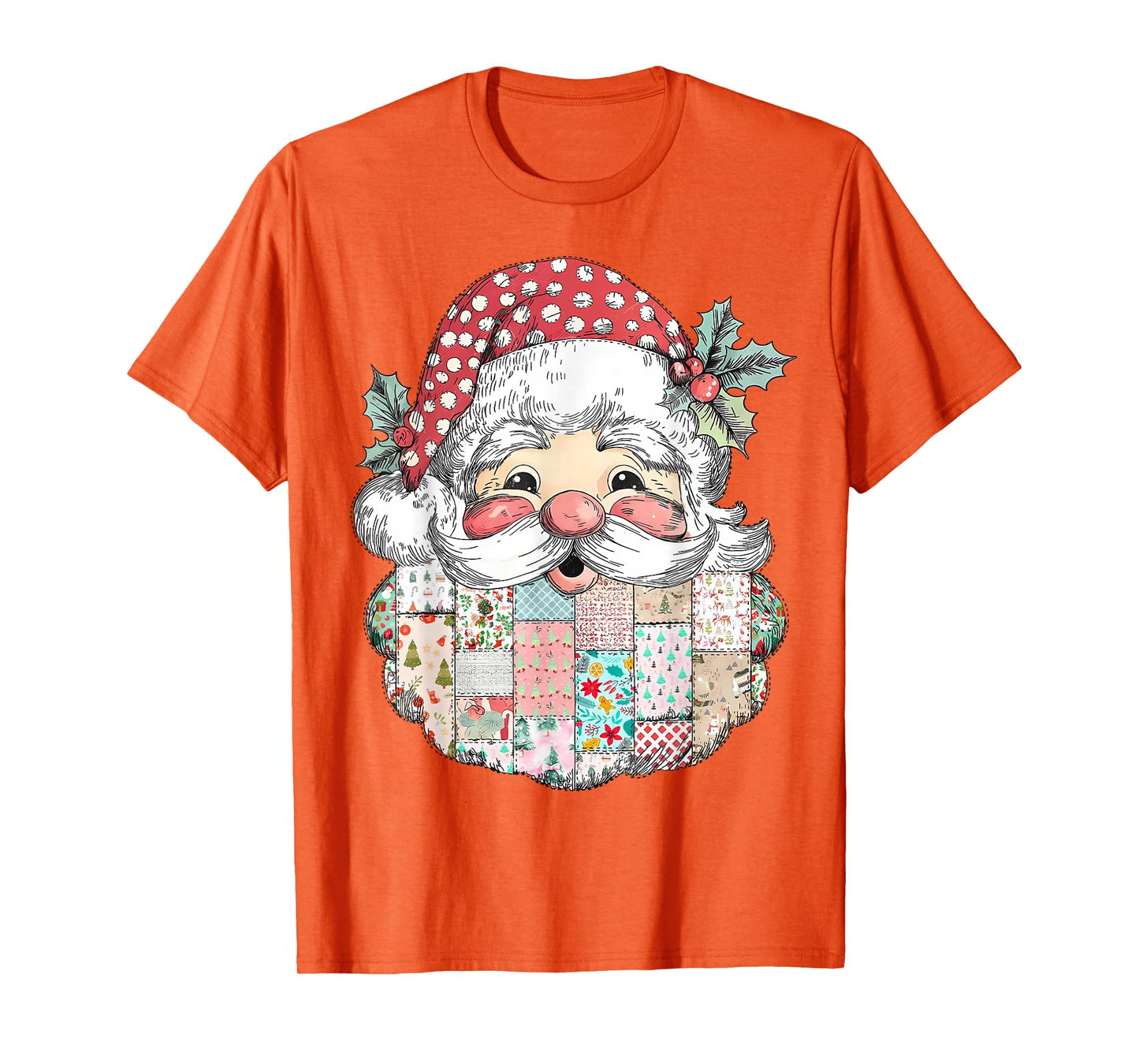 Patchwork Santa Claus Face Preppy Girly Christmas Girls Kids T-Shirt