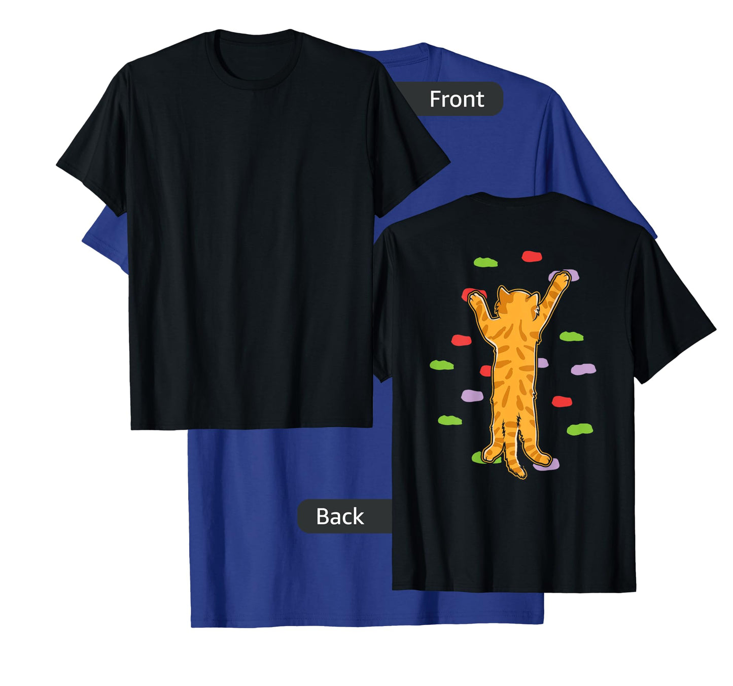 Funny Cute Bouldering Rock Climbing Cat (print on back) T-Shirt for Men Women Girls Kids