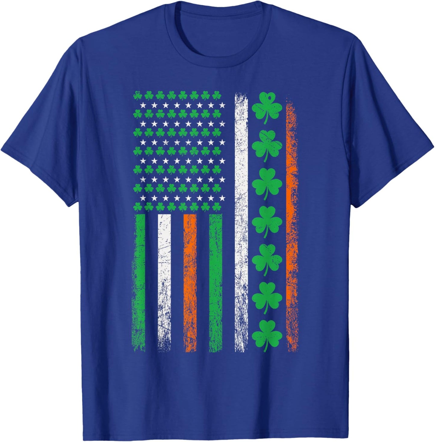 American Flag St Patricks Day Vintage Irish Lucky Shamrocks T-Shirt - T-Shirt | Royal