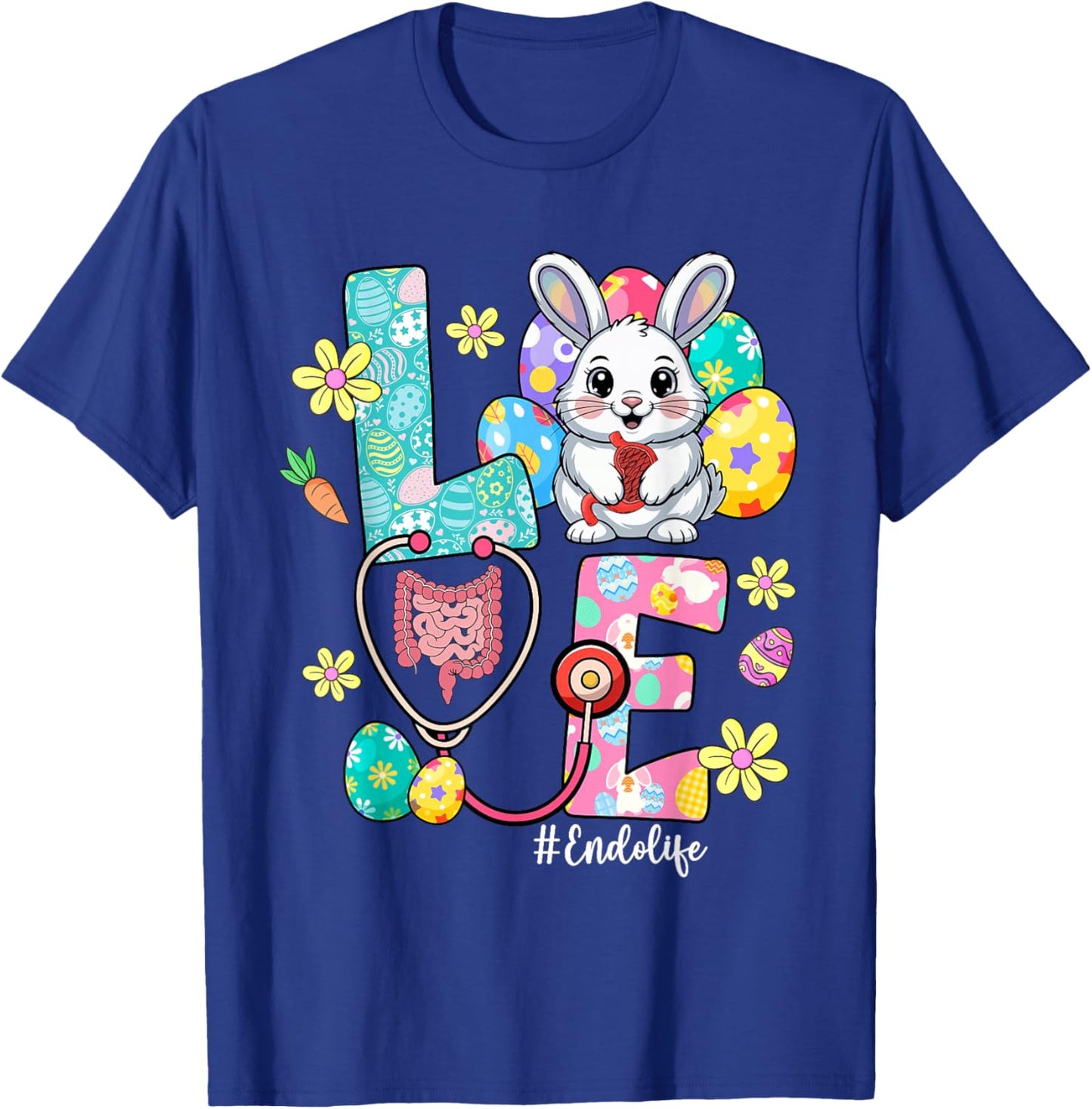Love Endo Life Endo Nurse Bunny Stethoscope Easter T-Shirt - T-Shirt | Royal