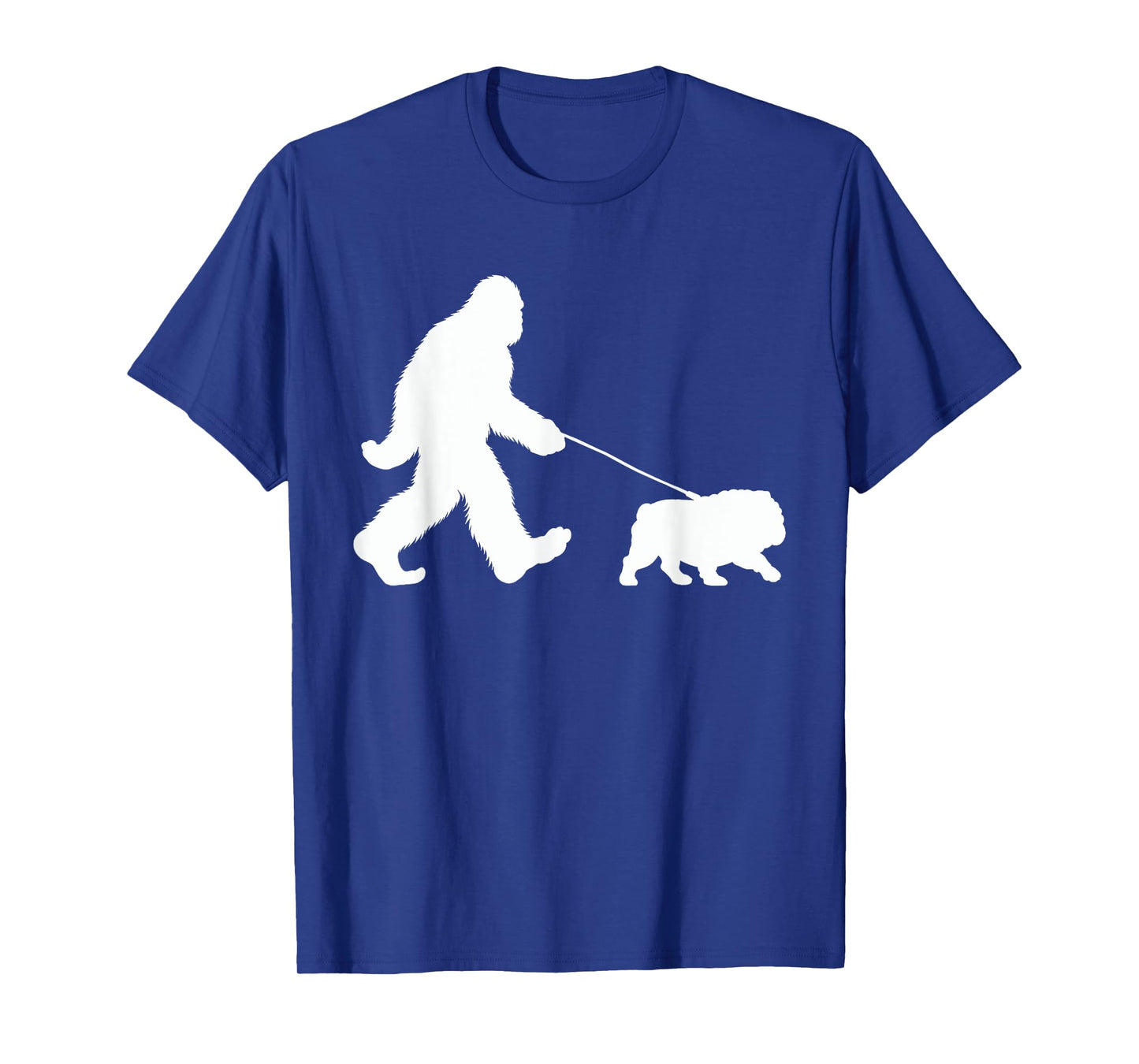 Bigfoot Walking a Dog Funny English Bulldog Lovers Dog Dad T-Shirt for Men Women Girls Kids