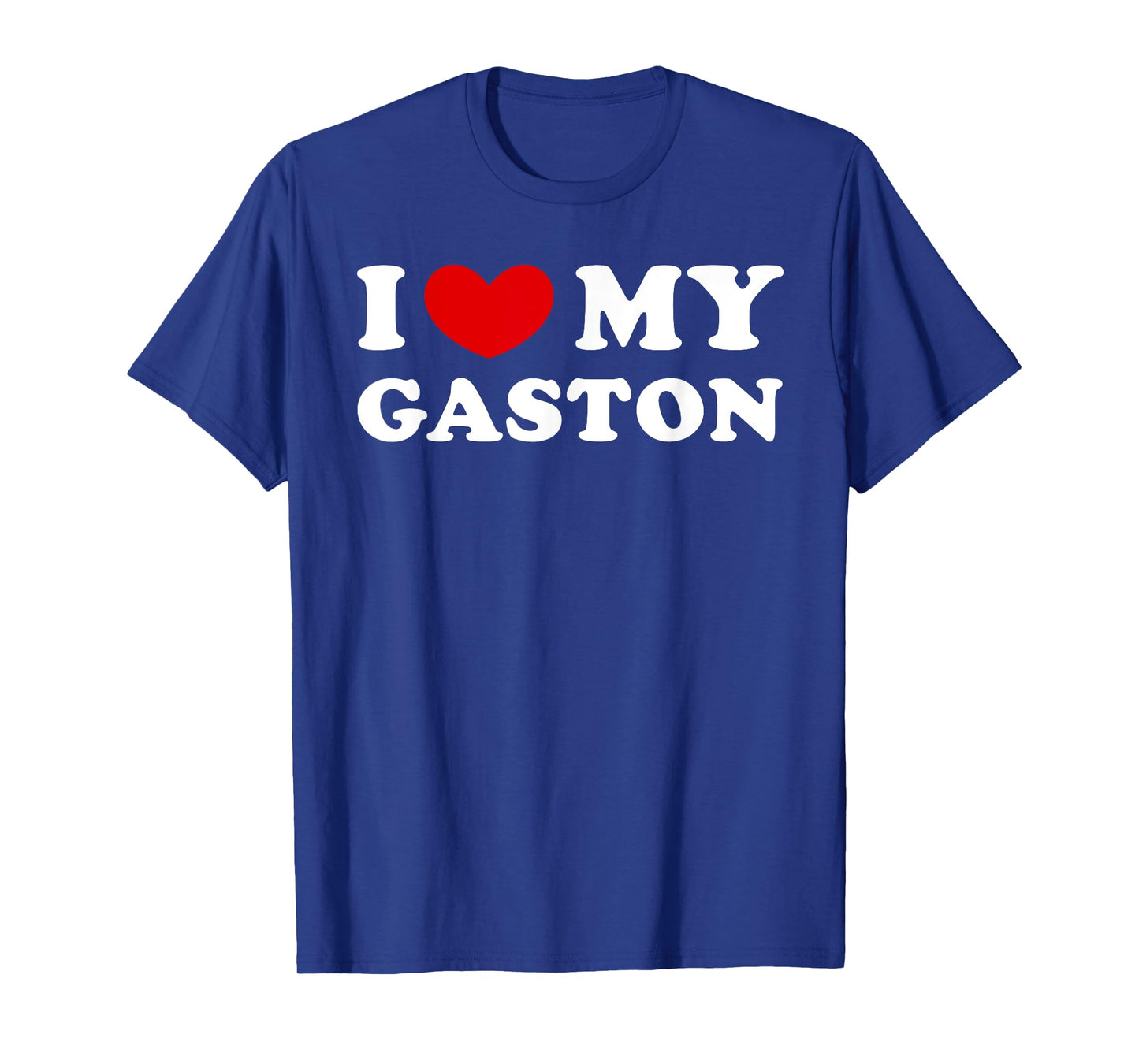 Personalized For Gaston & Friends I Love My Gaston, I Heart My Gaston Unisex-Adults Black Cotton Blend Short Sleeve T-Shirt