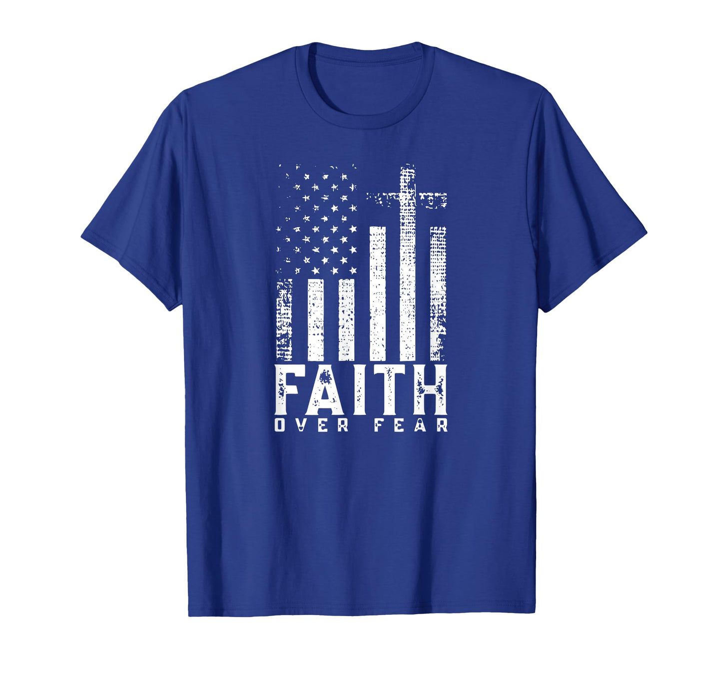 Faith Over Fears Cool Christian Cross American USA Flag Gym T-Shirt for Women Men