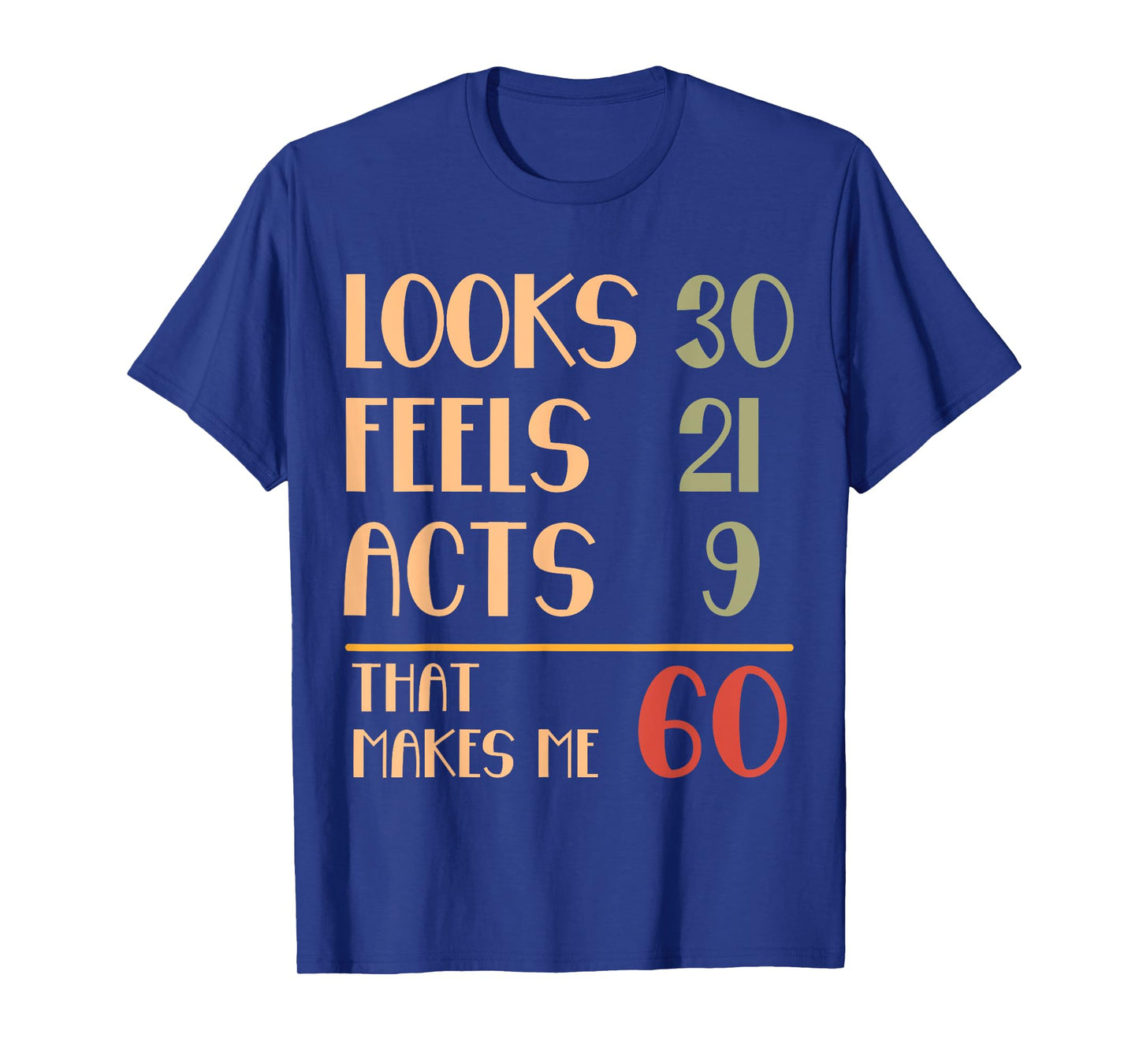 Funny 60th Birthday Humor Looks 30 Feels 21 Acts 9 Sixty T-Shirt