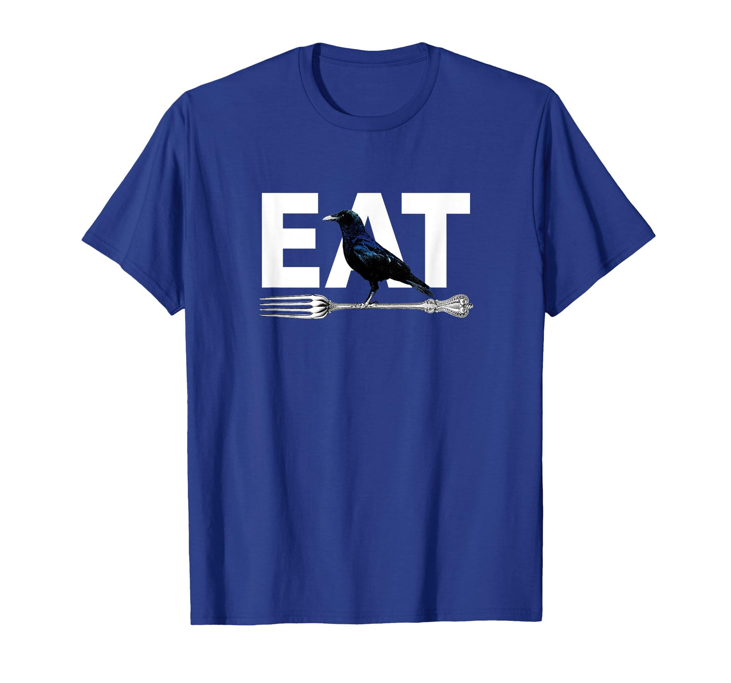 Eat Crow Humor | Black & Blue Crow & Silver Fork Funny Sorry T-Shirt