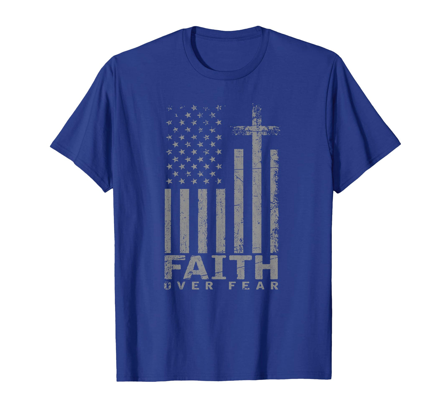 USA Flag Patriotic American Gift Faith Over Fear Prayer Women Girls Kids Men T-Shirt