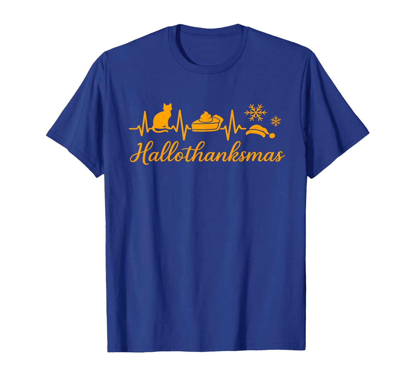 Hallothanksmas Heartbeat Cat Pie Snowflake Design T-Shirt